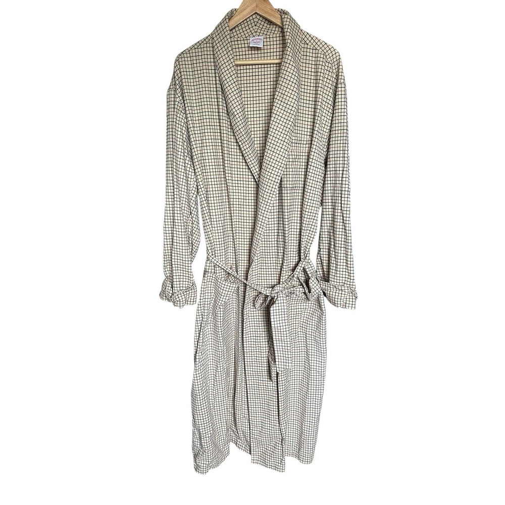 Brooks Brothers‎ Robe Men Cream Plaid Belted Pockets All Cotton Lounge XL $198